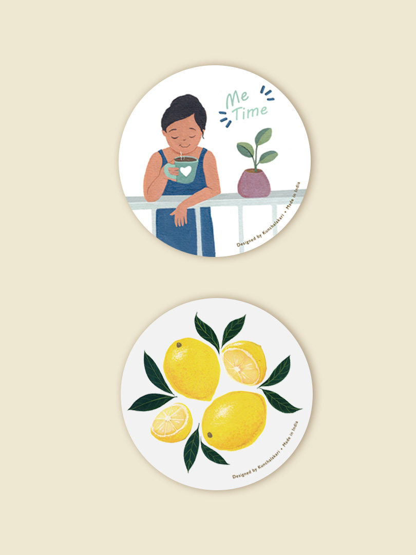 Coaster for Home Décor with Me Time and Fresh Lemon combo design Coaster for Home Décor with Me Time and Fresh Lemon combo design