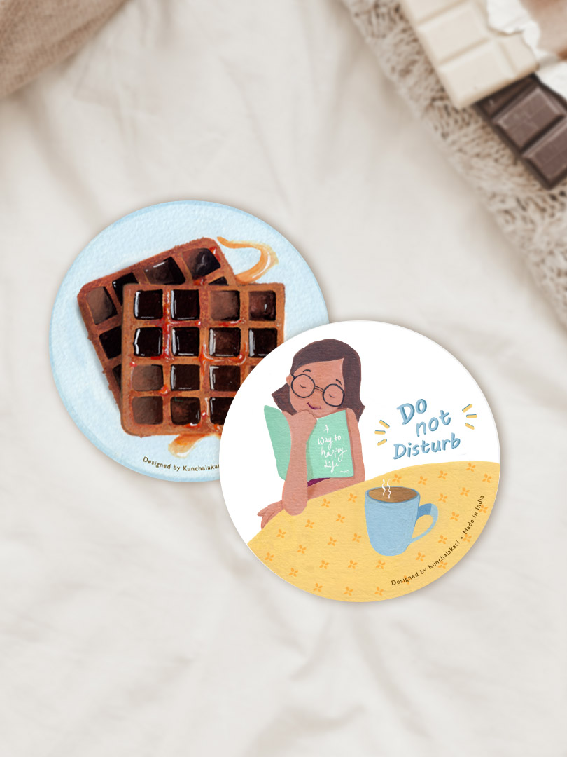 Coaster for Home Décor with Yummy Waffles and Do not disturb combo design Coaster for Home Décor with Yummy Waffles and Do not disturb combo design