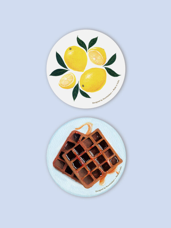 Coaster for Home Décor with Fresh Lemon and Yummy Waffles combo design