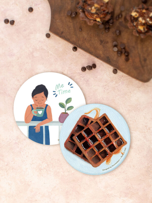 Coaster for Home Décor with Me Time and Yummy Waffles combo design