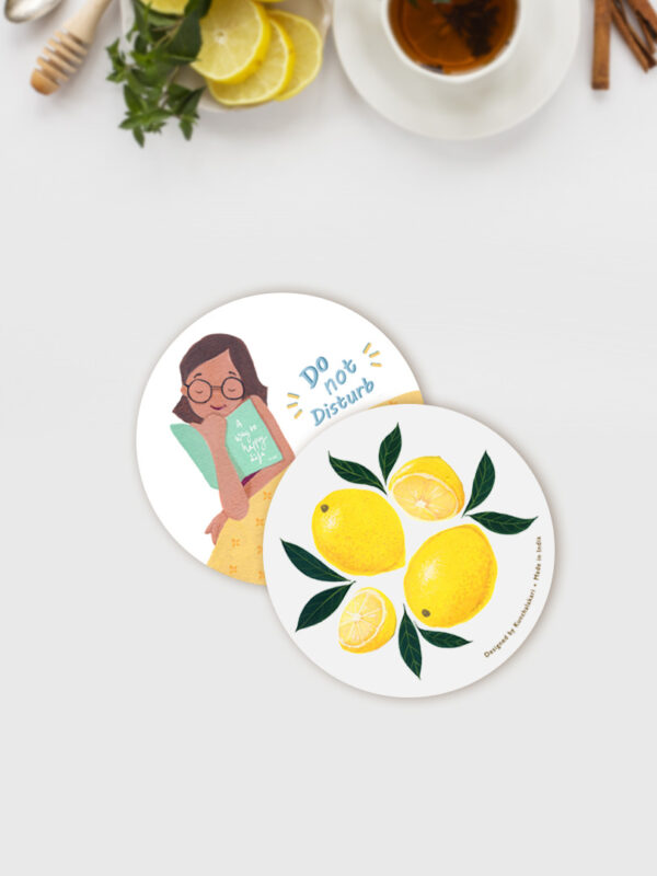 Coaster for Home Décor with Do not disturb and Fresh Lemon combo design